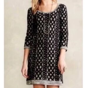 Anthropologie Moth Black and‎ Cream Long Sleeve Dress